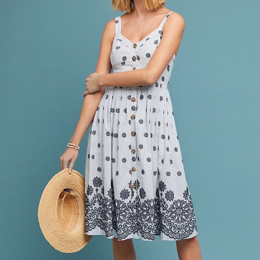 Anthro/ Maeve “Savoy” Embroidered Floral Dress